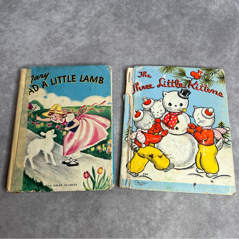 Set of 2 Children’s Books: Mary Had A Little Lamb 1940 Three Little Kittens 1938